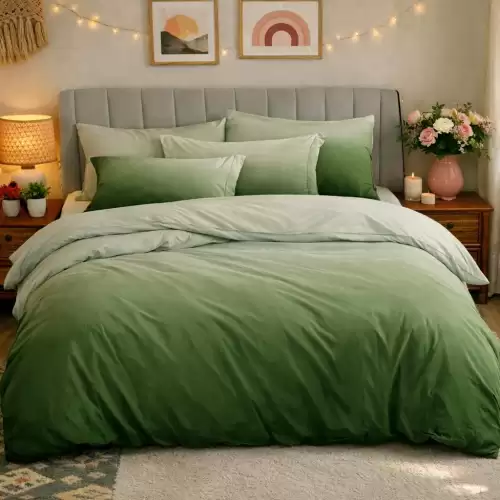 Lenjerie pat dublu, Finet, 6 piese, Verde, degrade