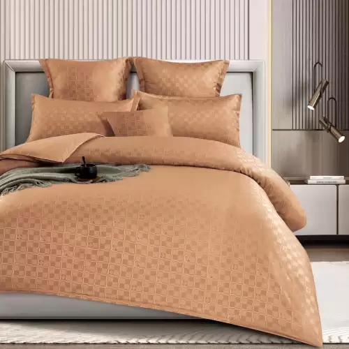 Lenjerie pat dublu, FINET cu ELASTIC, 6 piese, Maroniu