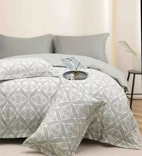 Lenjerie pat dublu, FINET DeLuxe, 6 piese, cu ELASTIC, Jojo Home, Cutie Eleganta, Gri, Model Elegant