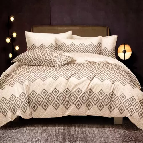 Lenjerie pat dublu, FINET Satinat, 6 piese, Bej, Romburi