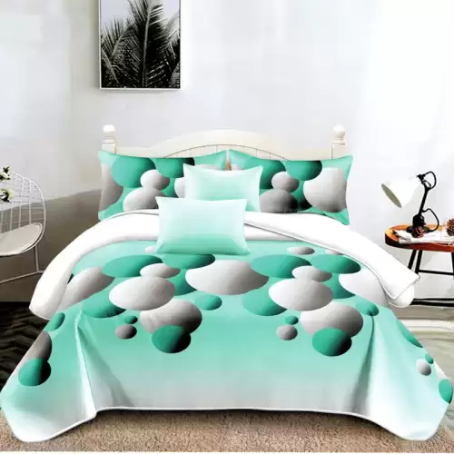 Lenjerie pat dublu, FINET Satinat, 6 piese, Bleu, Buline