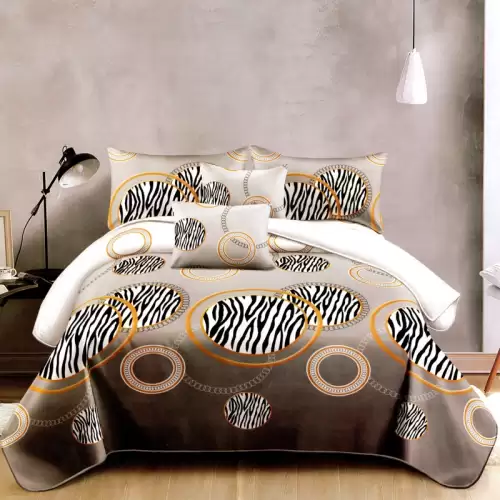 Lenjerie pat dublu, FINET Satinat, 6 piese, Gri, Cercuri, Animal Print