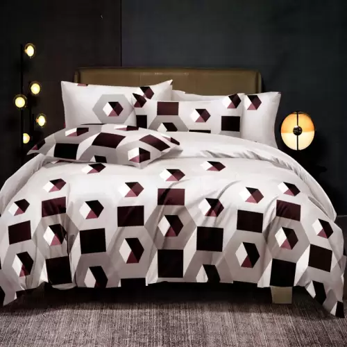 Lenjerie pat dublu, FINET Satinat, 6 piese, Gri, Forme Geometrice