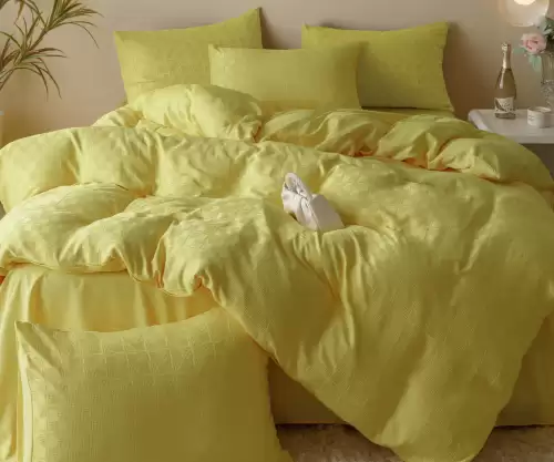 Lenjerie pat dublu, JACQUARD FINETAT, 6 piese, Jojo Home, Galben Lemon