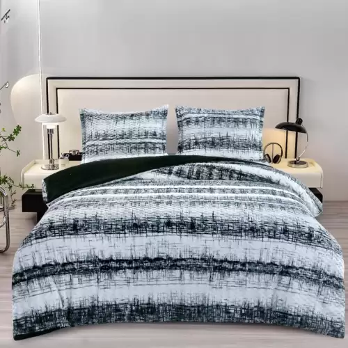 Lenjerie pat dublu, Super Pufoasa COCOLINO Creponata, 4 piese, Gri, Dungi