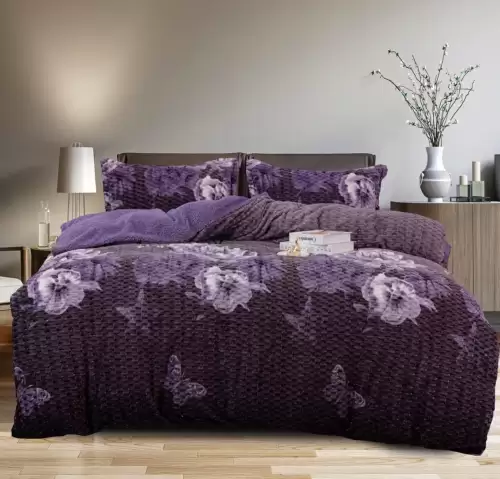 Lenjerie pat dublu, Super Pufoasa COCOLINO Creponata, 4 piese, Mov, Flori