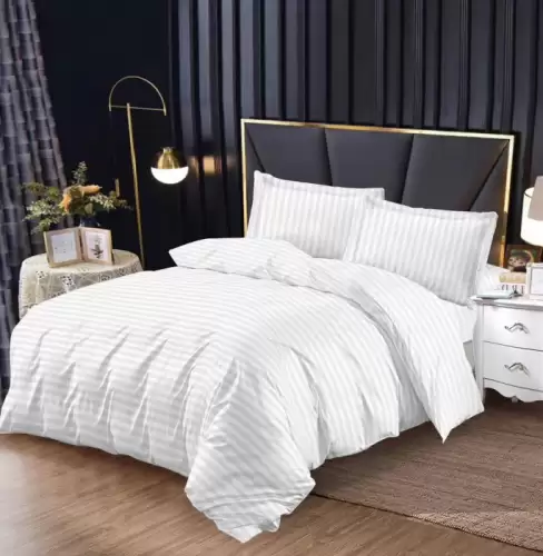 Lenjerie Pat Single, cu elastic, Premium Damasc 100% - Alb