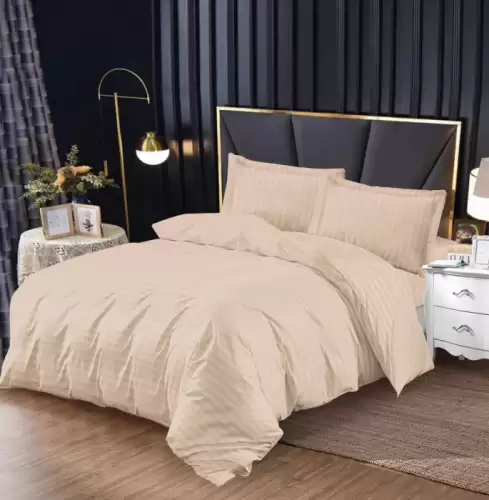 Lenjerie Pat Single, cu elastic, Premium Damasc 100% - Crem