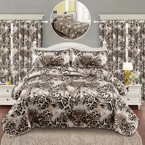 Lenjerie Pat Single, FINET, 6 piese, cu 2 DRAPERII INCLUSE, Bej, animal print