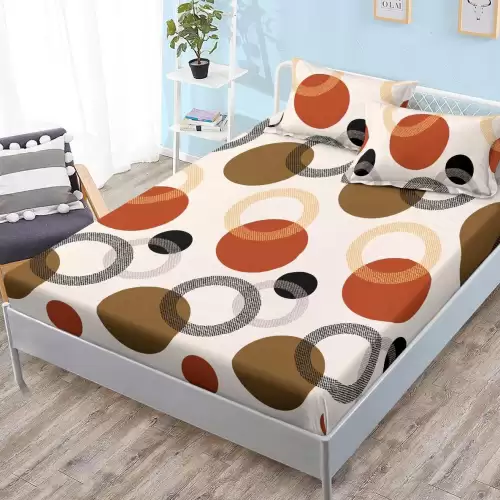 (OFERTA 3 la 159 Lei) Cearsaf cu elastic, FINET, 180x200cm, 2 fete de perne 50x70cm, Maro, cercuri