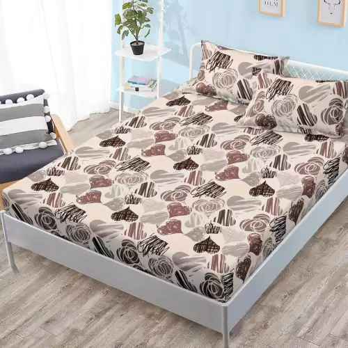 (OFERTA 3 la 159 Lei) Cearsaf cu elastic, FINET, 180x200cm, 2 fete de perne 50x70cm, Maro, inimioare