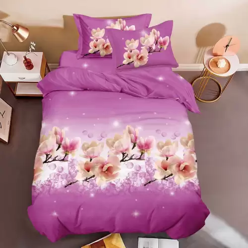 (OFERTA 3 la 199 Lei) Lenjerie pat 1 PERSOANA, 3 piese, IMPRIMEU 3D Multiplicat, Microfibra, Roz, magnolii