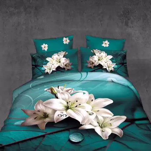 (OFERTA 3 la 199 Lei) Lenjerie pat 1 PERSOANA, 3 piese, IMPRIMEU 3D Multiplicat, Microfibra, Turquoise, crini