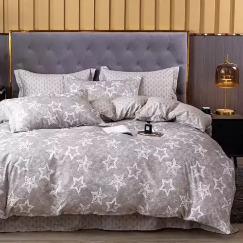 (OFERTA 3 la 199 Lei) Lenjerie pat dublu cu doua feţe, 4 piese, Finet Soft, Gri, stelute