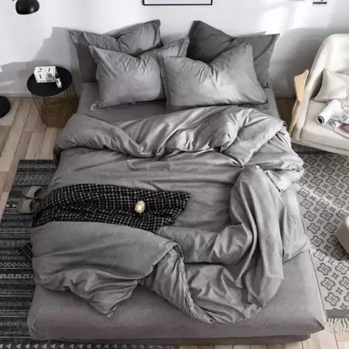 (OFERTA 3 la 199 Lei) Lenjerie pat dublu cu doua feţe, 4 piese, Finet Soft, Gri