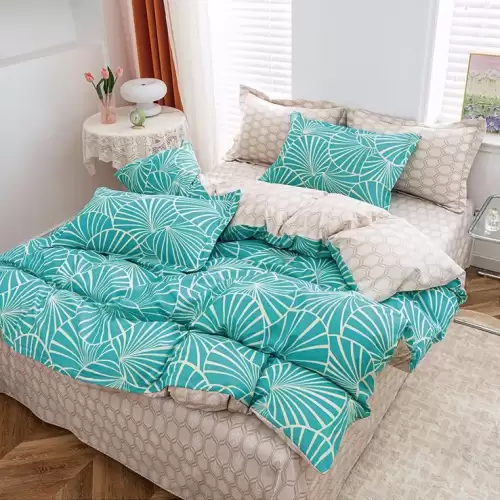 (OFERTA 3 la 199 Lei) Lenjerie pat dublu cu doua feţe, 4 piese, Finet Soft, Turquoise, abstract