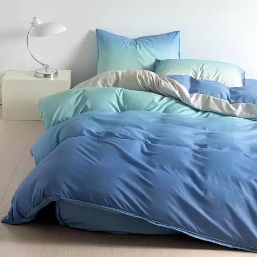 (OFERTA 3 la 199 Lei) Lenjerie pat dublu cu doua feţe, bumbac satinat, 4 piese, Bleu