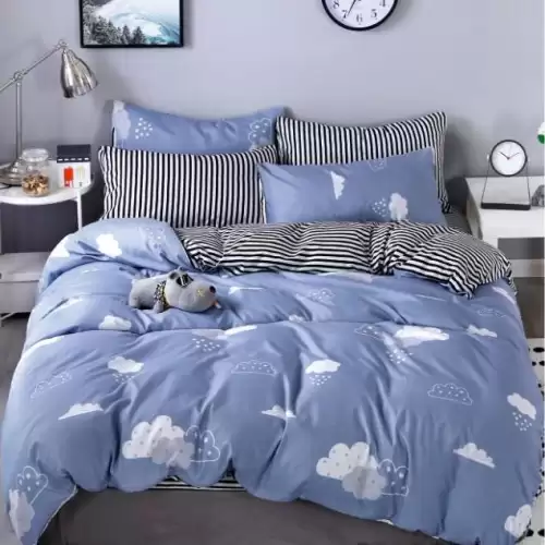 (OFERTA 3 la 199 Lei) Lenjerie pat dublu cu doua feţe, bumbac satinat, 4 piese,  Gri, norisori