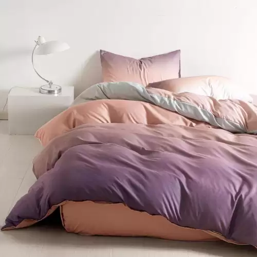 (OFERTA 3 la 199 Lei) Lenjerie pat dublu cu doua feţe, bumbac satinat, 4 piese, Somon-Mov