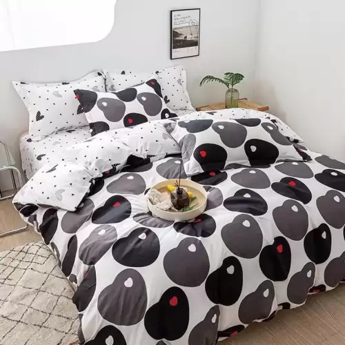 (OFERTA 3 la 199 Lei) Lenjerie pat dublu cu ELASTIC (160x200cm, 180x200cm), Finet Soft, 4 piese, Gri, inimioare