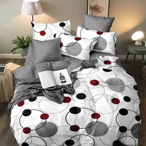 (OFERTA 3 la 219 Lei) Lenjerie pat dublu cu Elastic (160x200cm si 180x200cm), bumbac satinat, Alb, Gri, buline