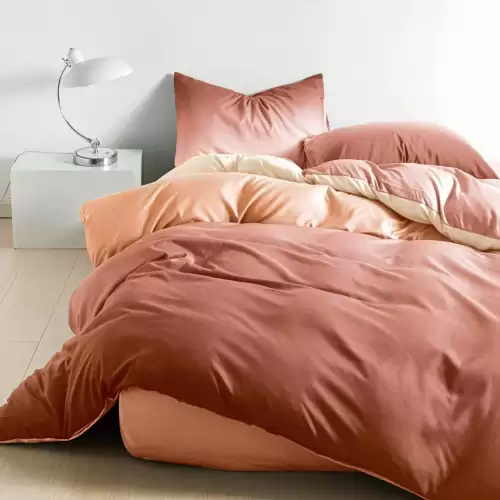 (OFERTA 3 la 219 Lei) Lenjerie pat dublu cu Elastic (160x200cm si 180x200cm), bumbac satinat, Caramiziu, degrade