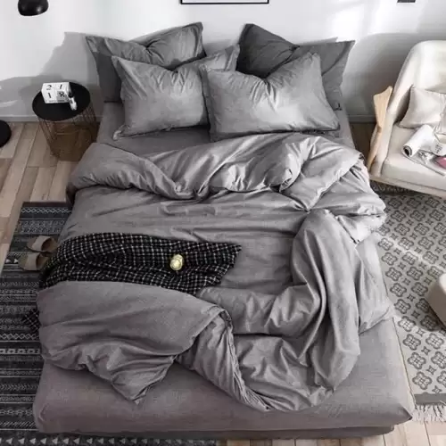 (OFERTA 3 la 219 Lei) Lenjerie pat dublu cu Elastic (160x200cm si 180x200cm), bumbac satinat, Gri