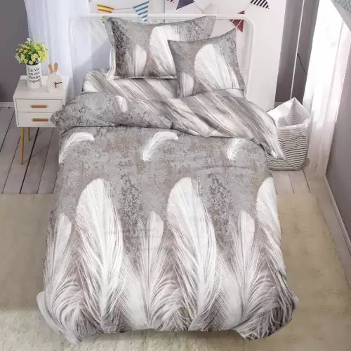 (OFERTA TRIO) Lenjerie pat 1 PERSOANA, FINET, 4 piese, cu ELASTIC, Grej, pene