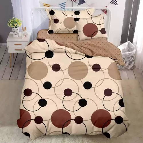 (OFERTA TRIO) Lenjerie pat 1 PERSOANA, FINET, 4 piese, cu ELASTIC, Maro, cercuri