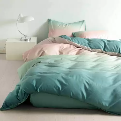 (OFERTA TRIO) Lenjerie pat 1 PERSOANA, FINET, 4 piese, cu ELASTIC, Vernil, degrade