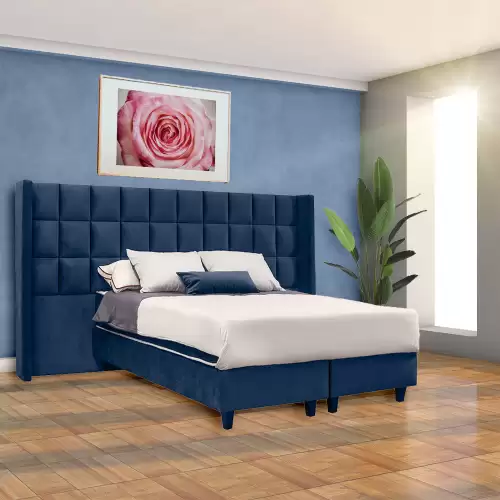 Pat tapitat, American cu Boxspring, 140x200, Aldo, Albastru