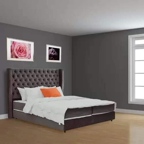 Pat tapitat, American cu Boxspring, 140x200, Roland, Gri