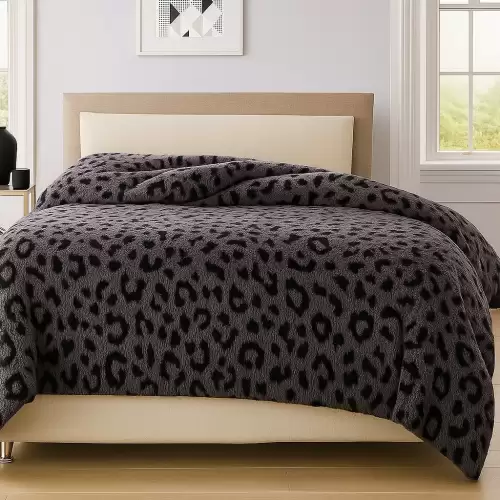 Patura Cocolino Groasa, 200x230 cm, Leopard, Gri