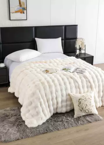 Patura Cocolino Premium cu Blanita de Iepure , Moale si Calduroasa, 200x230 cm