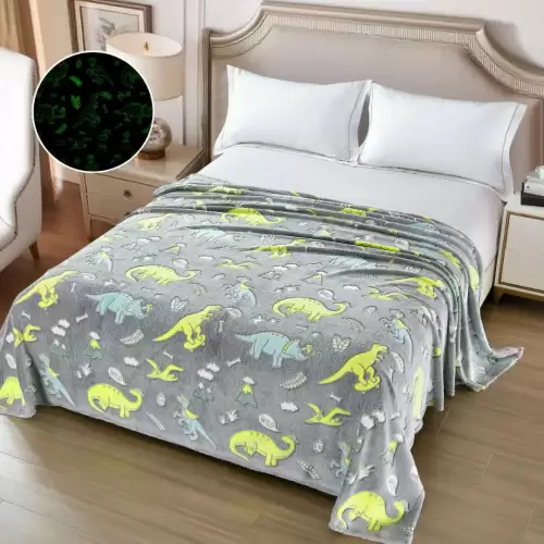 Patura Cocolino Pufoasa, Premium, cu Model Fluorescent, 200x230 cm – Confort si Eleganta de la Johny Home Pucioasa, Gri, Dinozauri