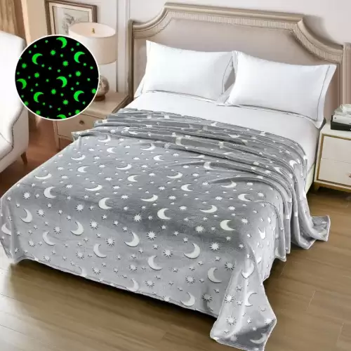 Patura Cocolino Pufoasa, Premium, cu Model Fluorescent, 200x230 cm – Confort si Eleganta de la Johny Home Pucioasa, Gri, Luna si Stelute