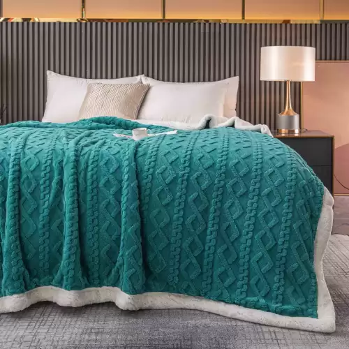 Patura CoCoLiNo tip Tricotaj cu blanita, 200x230cm, Jojo Home, Turquoise