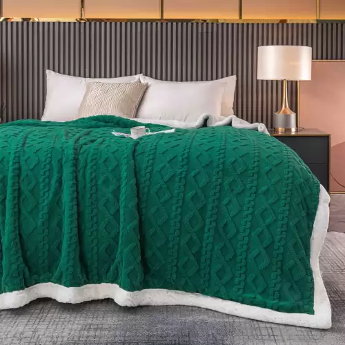 Patura CoCoLiNo tip Tricotaj cu blanita, 200x230cm, Jojo Home, Verde