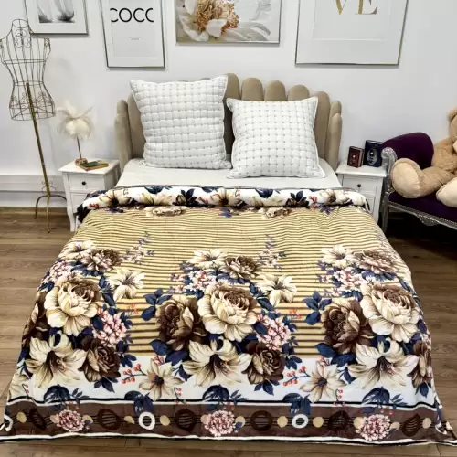 Patura pufoasa cocolino 200x230cm, 240g/mp, Bej, Maro, Flori