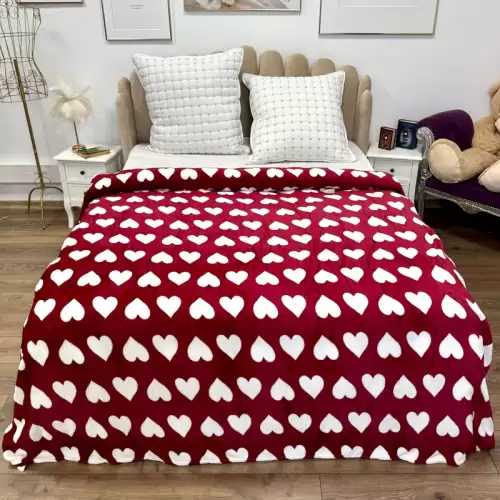 Patura pufoasa cocolino 200x230cm, 240g/mp, Rosu, Inimi Albe