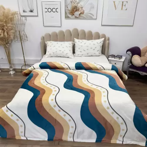 Patura Pufoasa CoCoLiNo (Fleece), 200x230cm, 240gr/mp, Crem, Verde, Bej, Maro, Dungi, Stelute - Rasfatul Perfect pentru Serile Racoroase