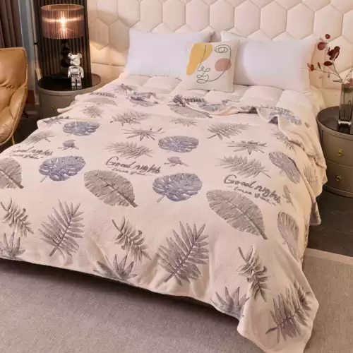 Patura Pufoasa CoCoLiNo, Jojo Home, 200x230cm, Crem, Gri, Frunze