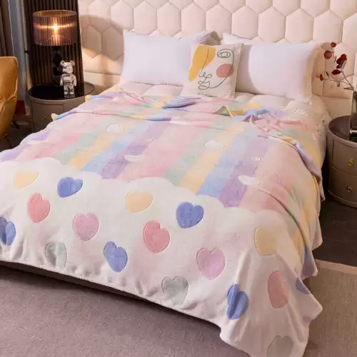 Patura Pufoasa CoCoLiNo, Jojo Home, 200x230cm, Crem, Multicolor, Dungi, Inimioare