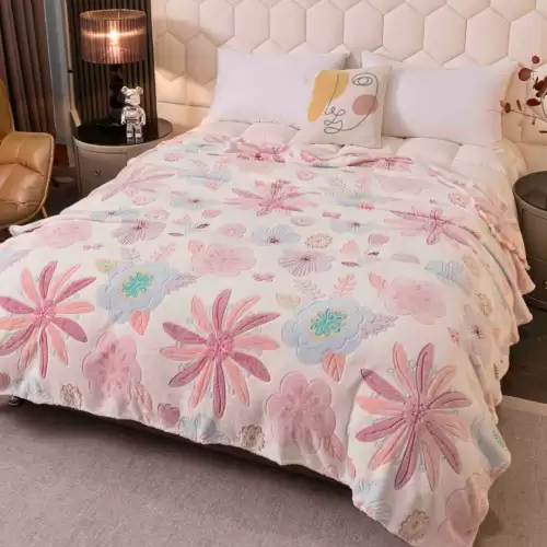 Patura Pufoasa CoCoLiNo, Jojo Home, 200x230cm, Crem, Roz, Flori