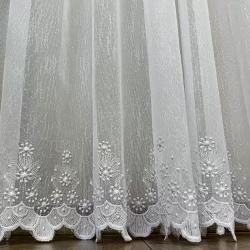 Perdea Alina din IN Brodat, Alb, 100cm latime x 260cm inaltime, cu rejansa pt bara