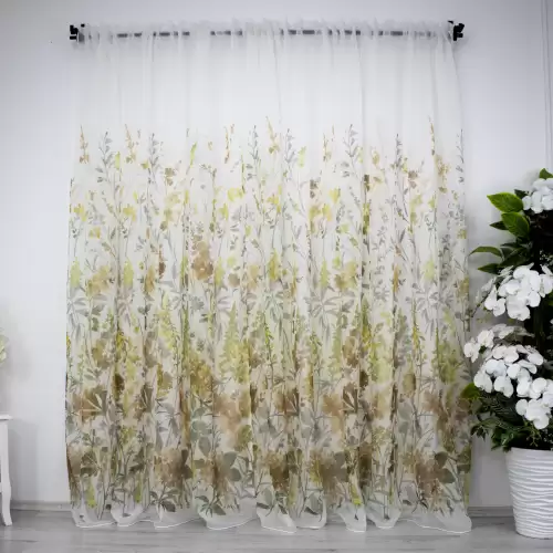 Perdea din matase imprimata, flori maro, 100cm latime x 260cm inaltime, cu rejansa pt bara