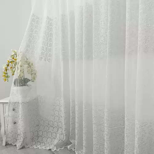 Perdea Florice tip IN cu Broderie, Alb, 100cm latime x 260cm inaltime, cu rejansa pt bara