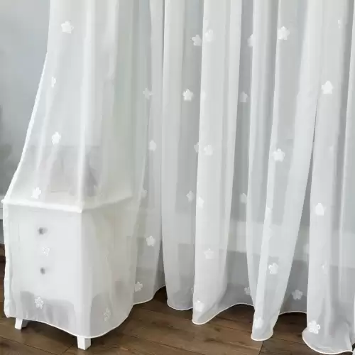 Perdea Floris din Voal Brodat, model cu flori, Ivoire, 140cm latime x 260cm inaltime, cu rejansa pt bara