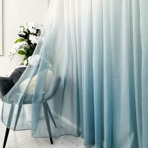 Perdea in Degrade din Fibra de Bambus, Alb cu Albastru, 140cm latime x 260cm inaltime, cu rejansa pt bara