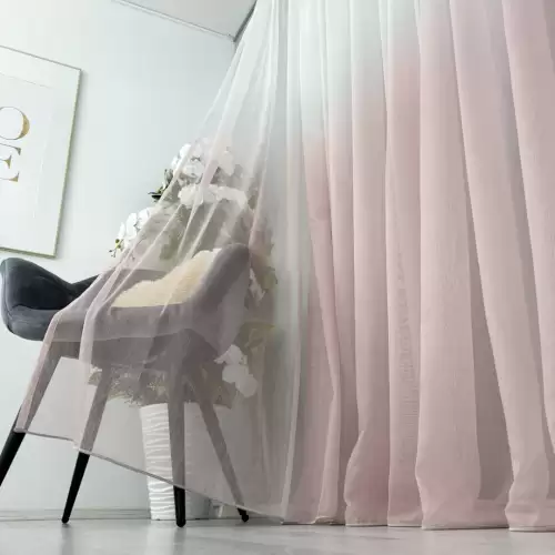 Perdea in Degrade din Fibra tip Bambus, Alb cu Roz, 140cm latime x 260cm inaltime, cu rejansa pt bara